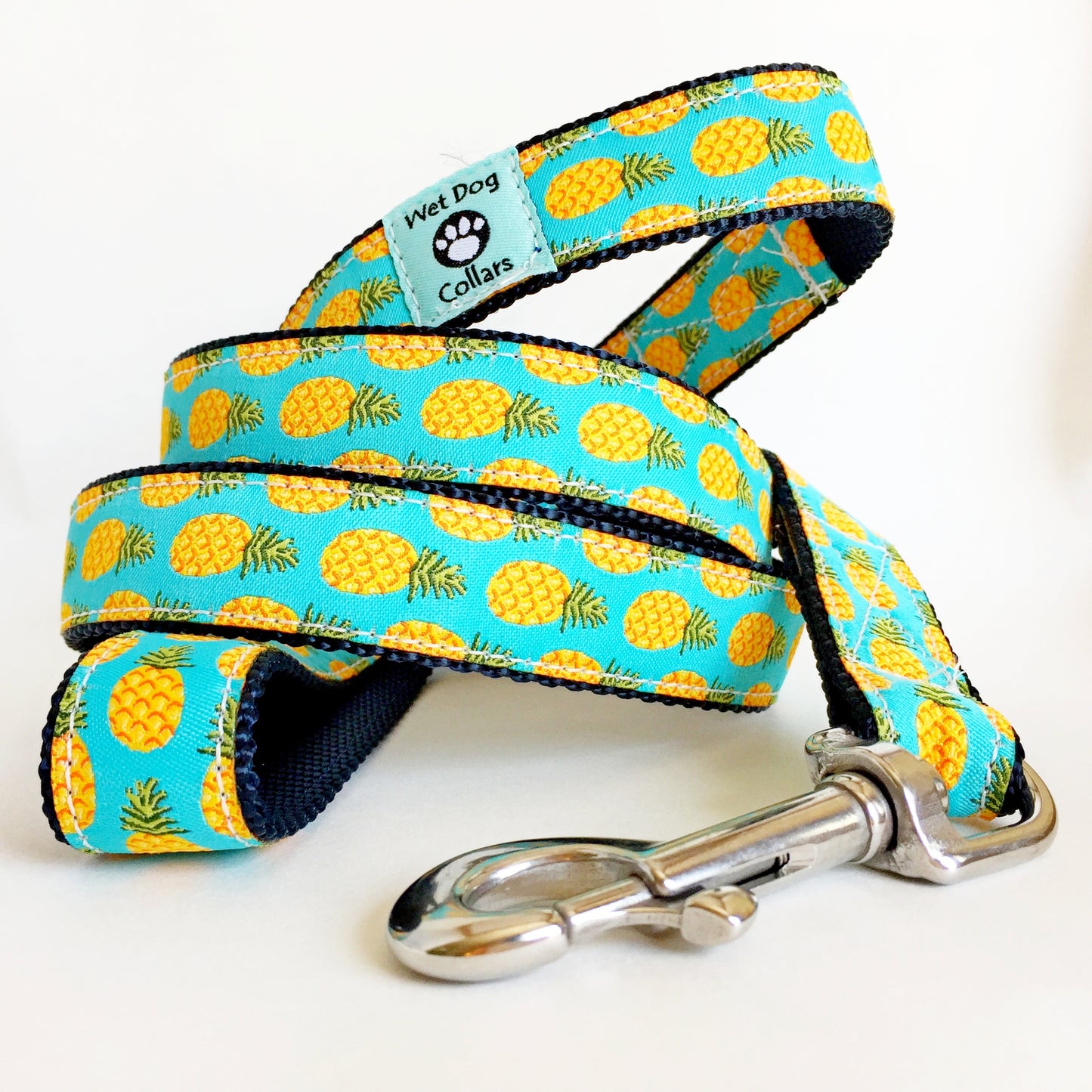 Dog leash with pineapple pattern with rust proof stainless clip made for saltwater and beach use