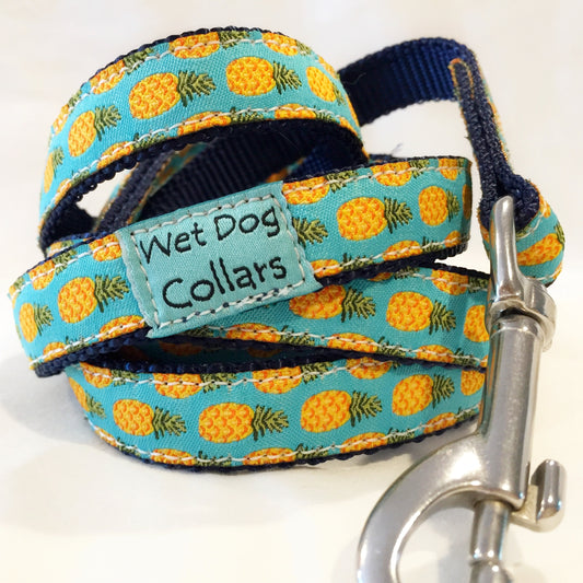 Dog leash with pineapple pattern and saltwater proof stainless leash clip made for beach use