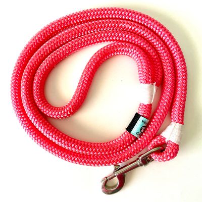 Handmade pink rope dog leash with seize proof stainless steel swivel clip