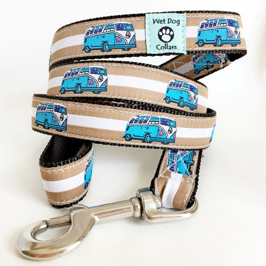 vintage vw bus pattern beach dog leash with saltwater proof stainless steel clip