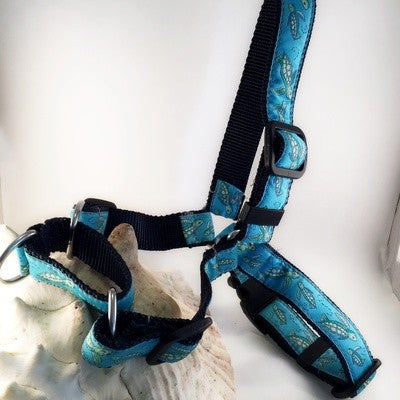 no pull harness for the beach dog with rust proof stainless, marine webbing and thread