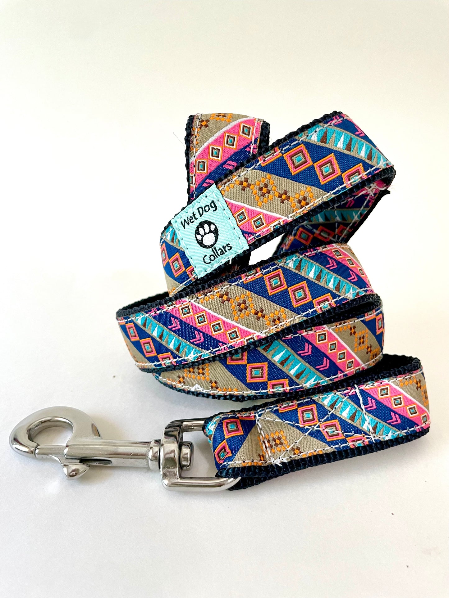 bandana design on dog leash for beach dogs with rust proof metal clip
