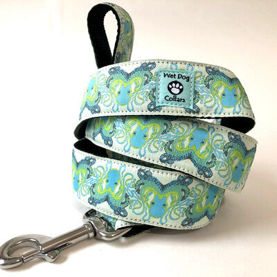 octopus pattern wide large dog leash made for saltwater dogs with rust proof stainless clip