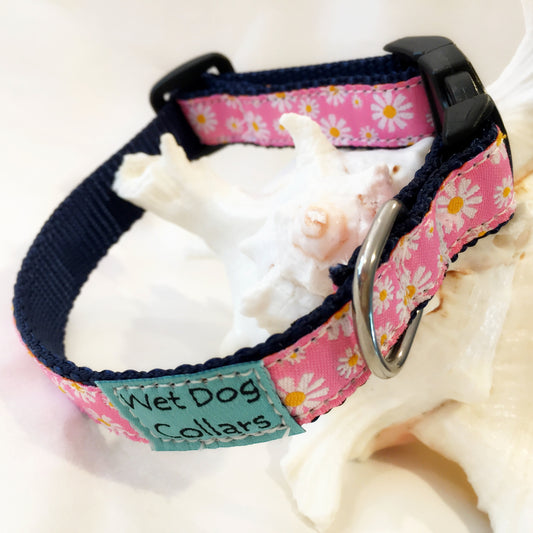Dog collar with floral pattern for the tiny beach dog