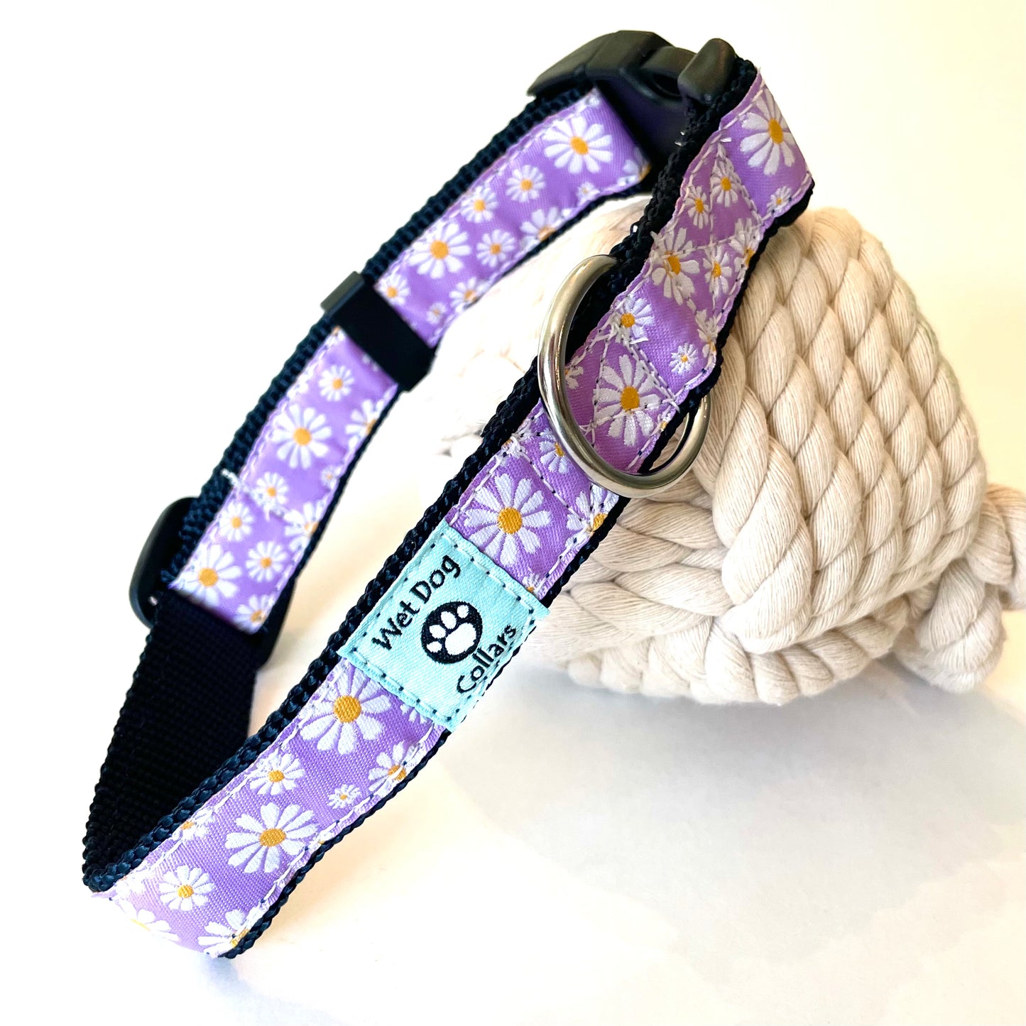 Purple floral dog collar with stainless steel made for the beach dog