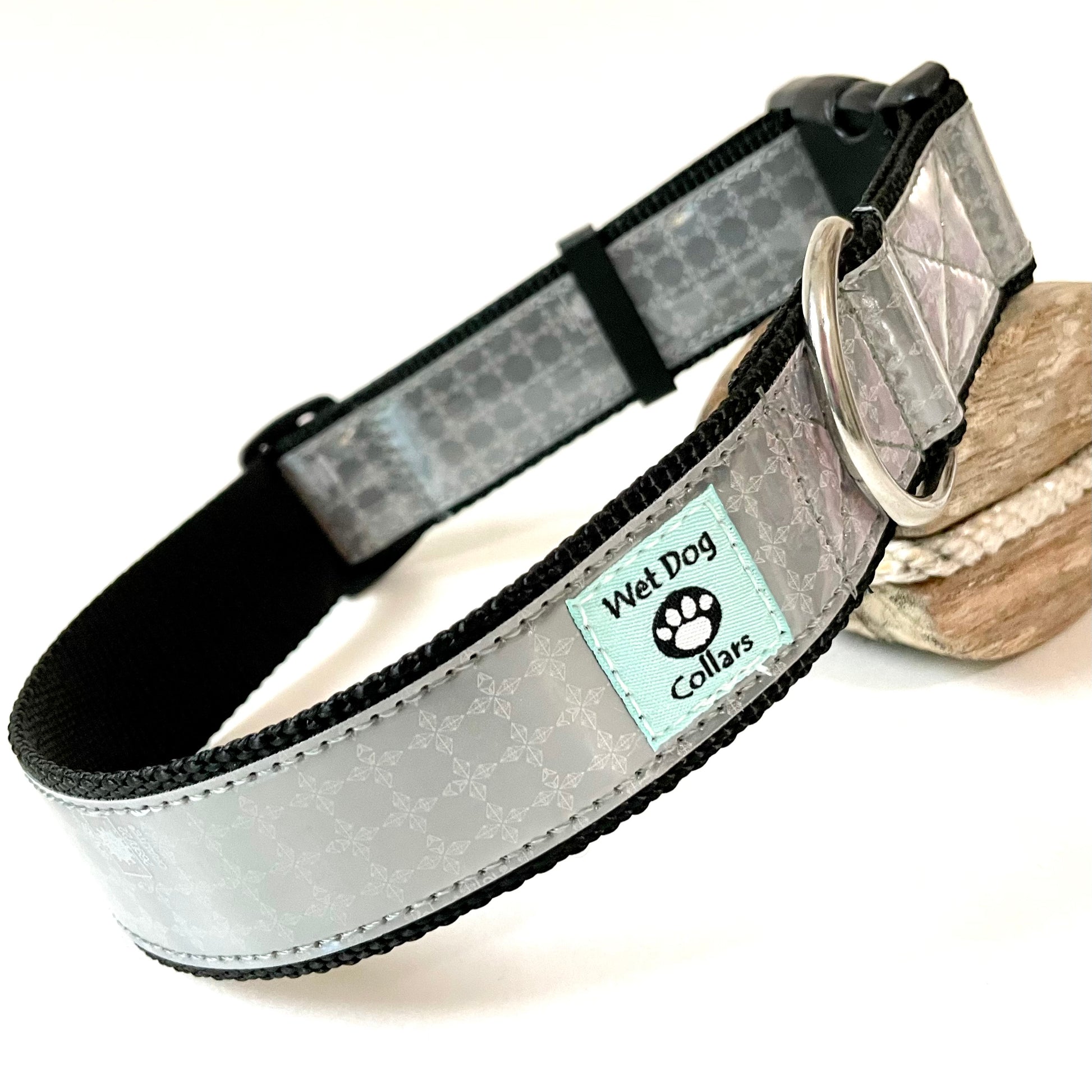 Reflective dog collar with stainless rust proof hardware