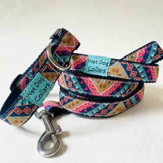 pattern dog collar and leash with  rust proof metal for beach dogs