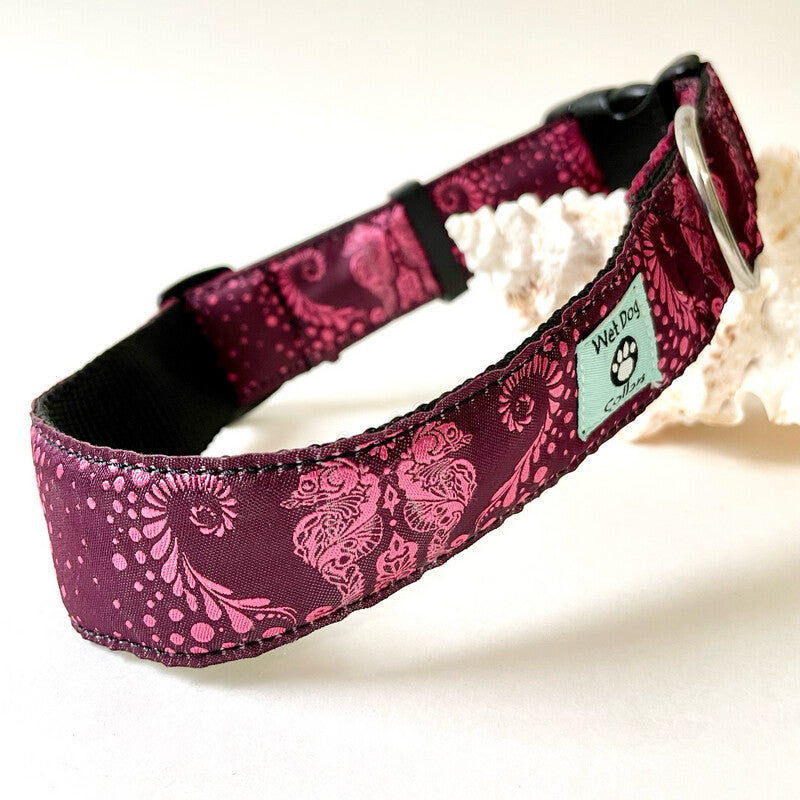 seahorse pattern on wide large dog collar made for saltwater use